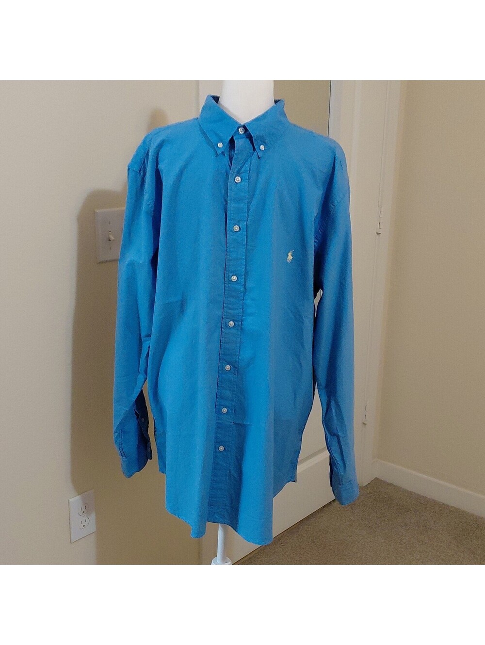 Polo Ralph Lauren Men's Classic Fit Solid Blue Cotton Button-Down Shirt XLT #925